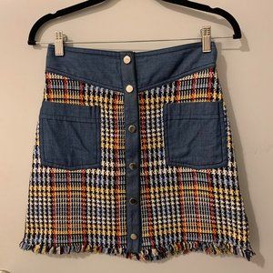 Houndstooth Western Button Up Mini Skirt